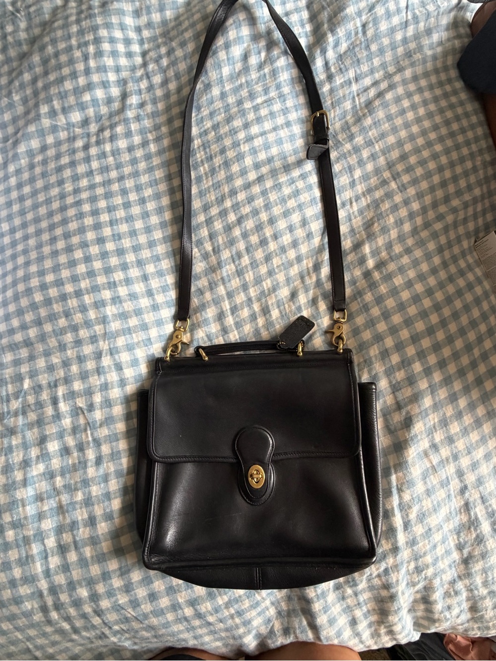 Coach Black Leather Turn-Lock Shoulder Bag